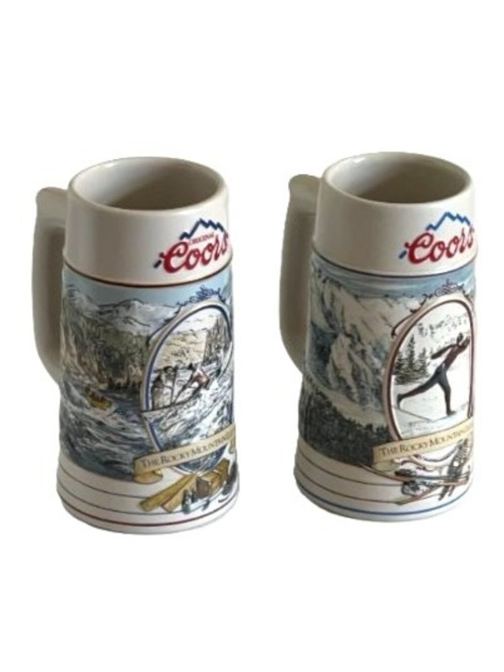 Vintage Coors 1991 / 1992 Beer Steins Rocky Mountain Legend Series Skier Rafting